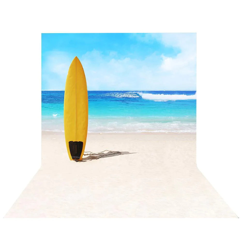 Allenjoy Summer Yellow Surfboard Beach Blue Sky Background - Allenjoystudio