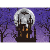 Allenjoy Purple Halloween Backdrop Cute Bats Castle Spider Web Backdrop