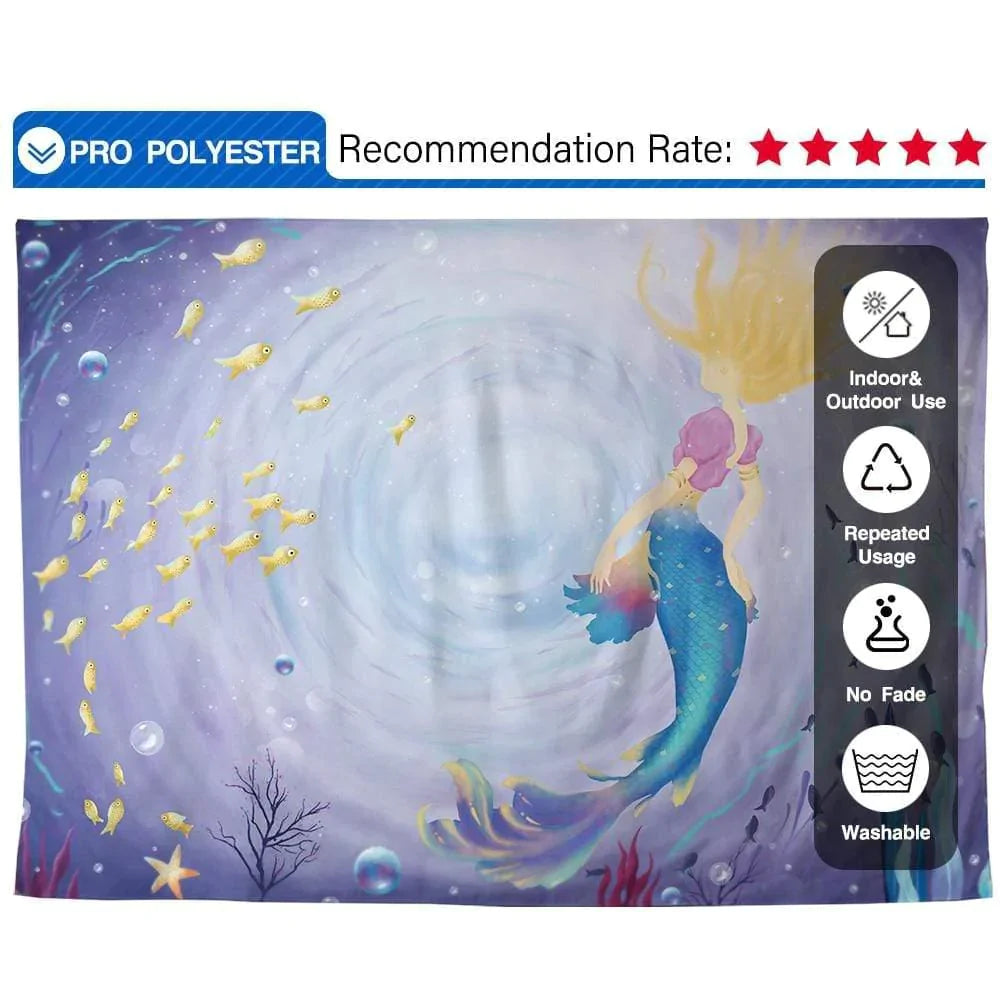 Allenjoy Purple Mermaid Under the Sea Hand Painted Backdrop for Baby Shower Girls - Allenjoystudio