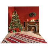 Allenjoy Red  Christmas Tree Fireplace Gifts on Floor Famliy Photography Backdrop