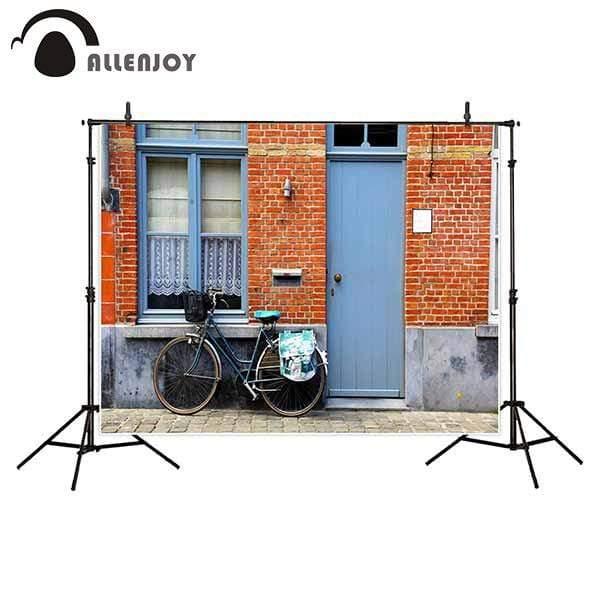 Allenjoy Red Brick House Door Window Old Bicycle Village Photographic Background for Photo - Allenjoystudio