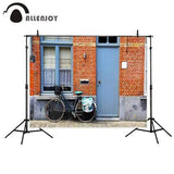 Allenjoy Red Brick House Door Window Old Bicycle Village Photographic Background for Photo