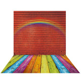Allenjoy Red Brick Wall Rainbow Newborn Floor Backdrop