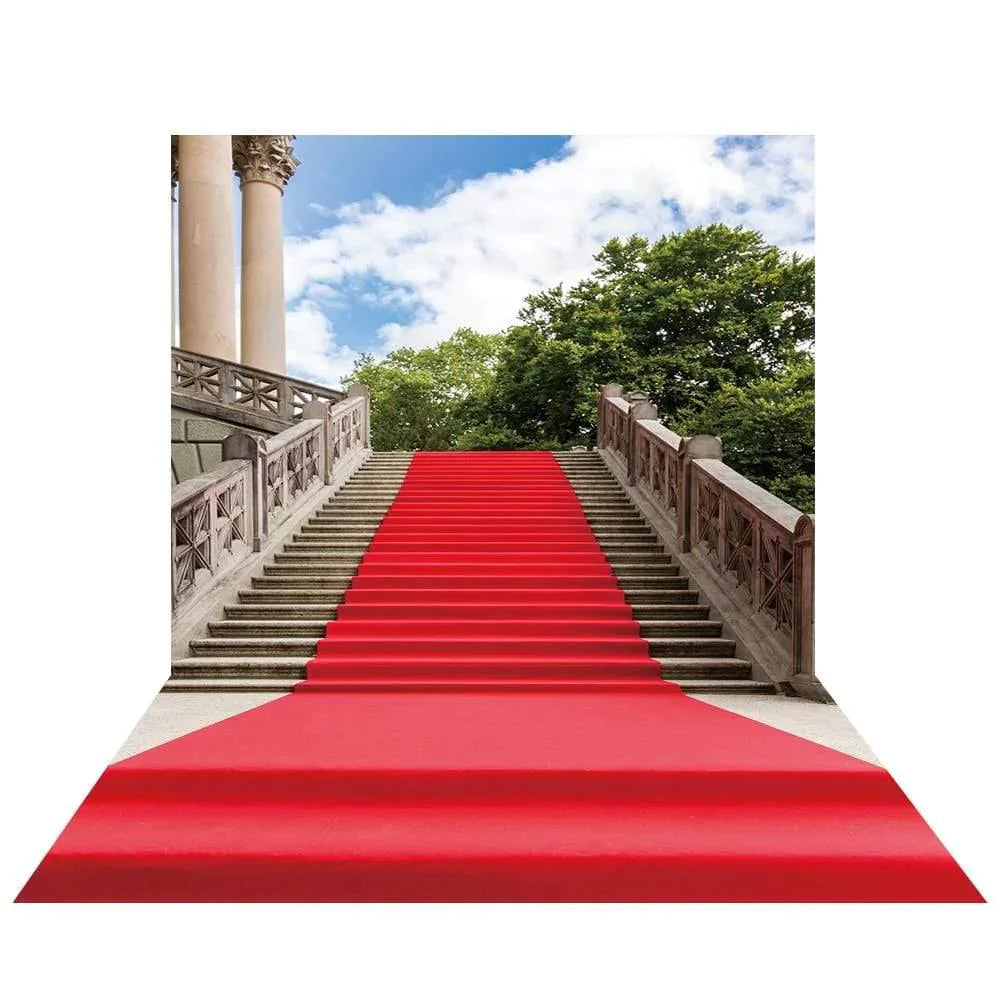 Allenjoy Red Carpet Backgrounds for Photo Blue Sky White Cloud Gorgeous Stairway Backdrop - Allenjoystudio