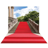 Allenjoy Red Carpet Backgrounds for Photo Blue Sky White Cloud Gorgeous Stairway Backdrop