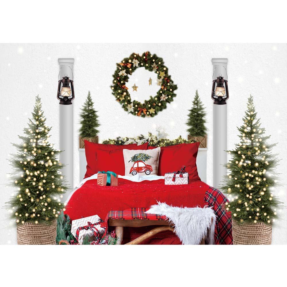 Allenjoy Red Christmas Headboard Bed Backdrop for Family Potrait - Allenjoystudio