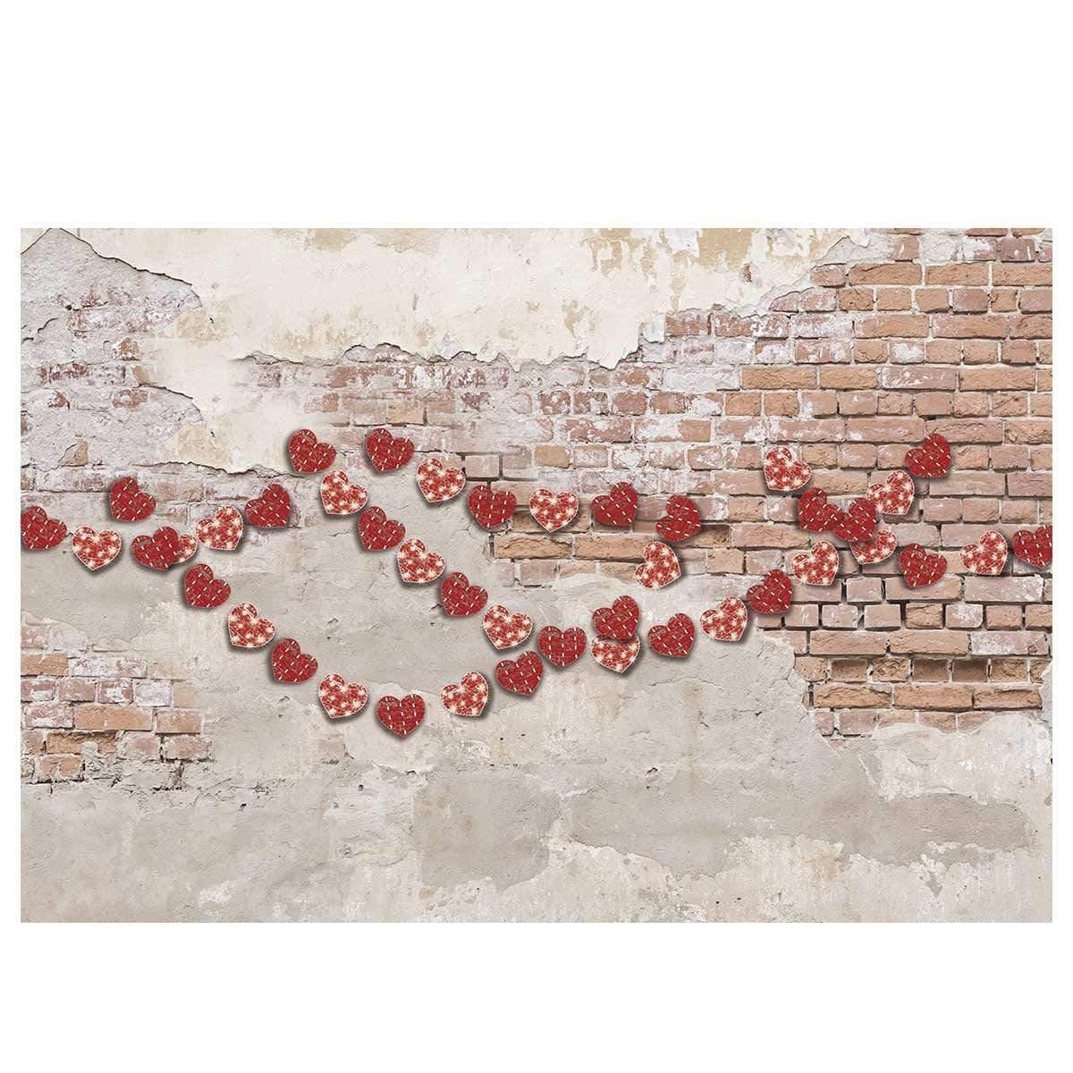 Allenjoy Retro Red Heart Cracked Brick Wall Backdrop - Allenjoystudio