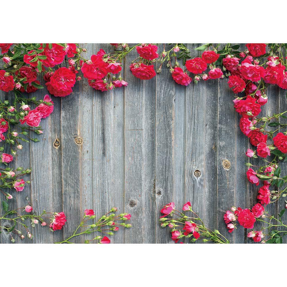 Allenjoy Gray Wooden Red Rosa Multiflora Backdrop - Allenjoystudio