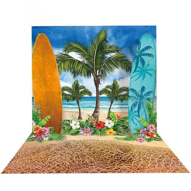 Allenjoy Sandy Beach Coconut Tree Surfboard Painting Backdrop - Allenjoystudio