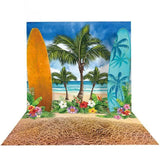 Allenjoy Sandy Beach Coconut Tree Surfboard Painting Backdrop