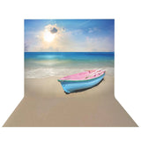 Allenjoy Beach Sunshine Blue Sky Pink and Blue Boat Backdrop