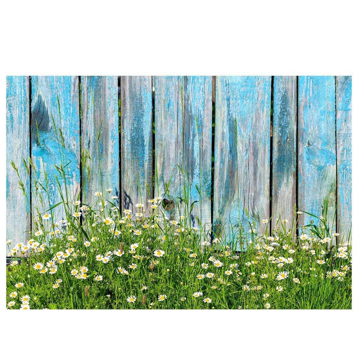 Allenjoy Blue Wooden Wall White Wildflower Bush Spring Backdrop - Allenjoystudio