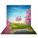 Allenjoy Spring Castle Pink Flower Grass Lake Backdrop - Allenjoystudio