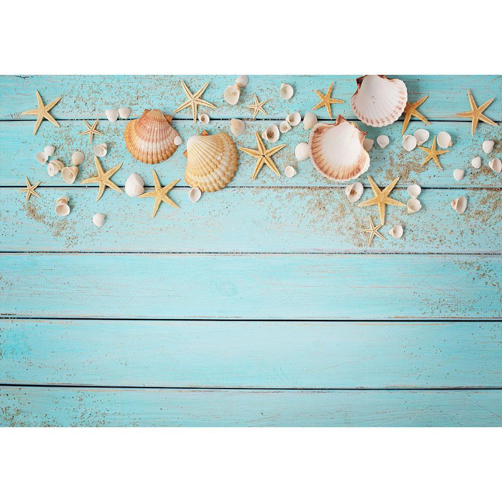 Allenjoy Starfish and the Shells Decor Blue Wooden Backdrop - Allenjoystudio