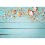 Allenjoy Starfish and the Shells Decor Blue Wooden Backdrop