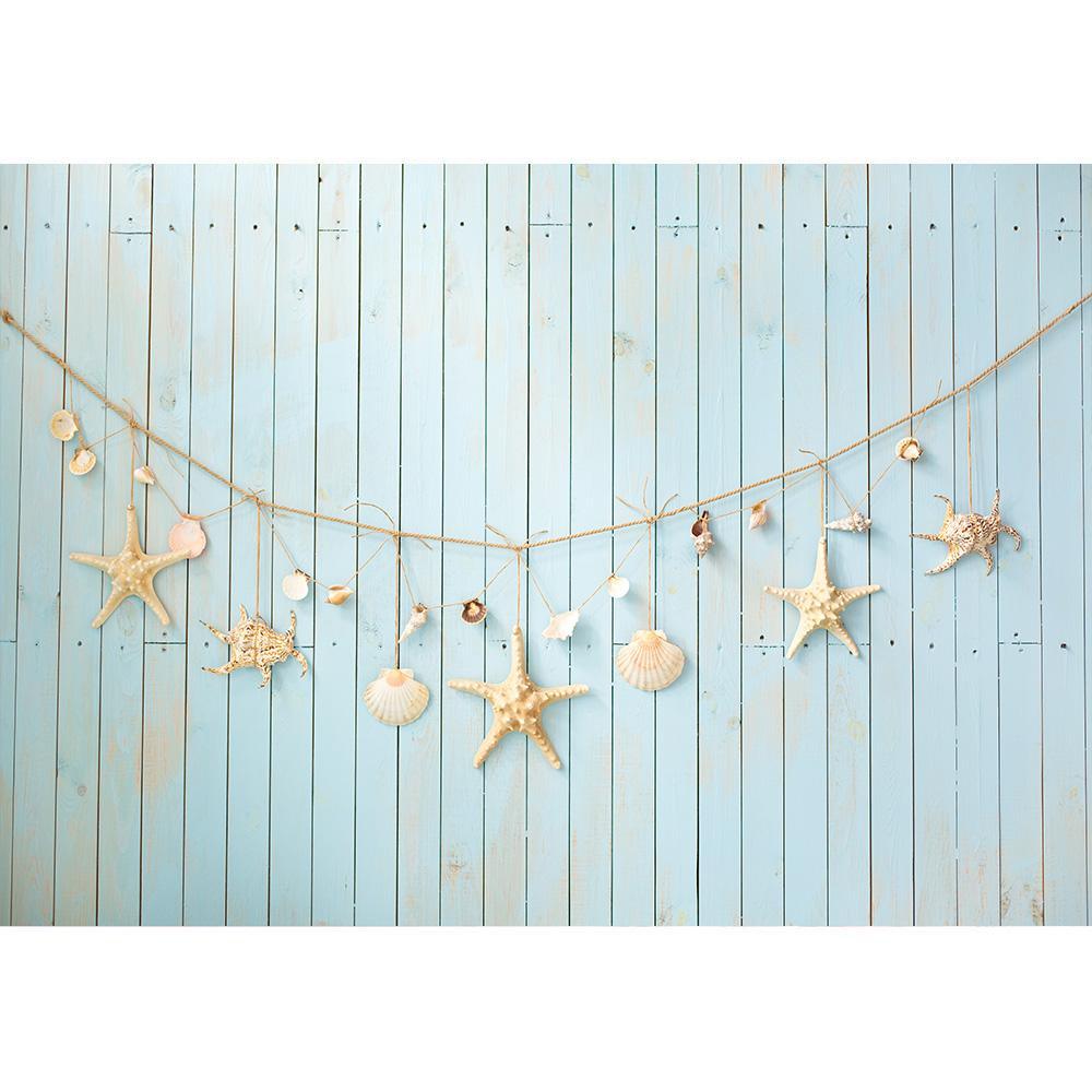 Allenjoy Starfish and the Shells Light Blue Wood Backdrop - Allenjoystudio