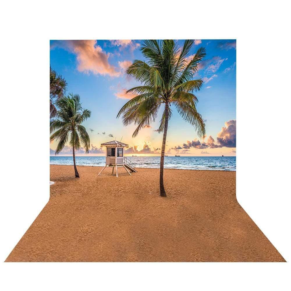 Allenjoy Summer Sandy Beach Coconut Trees Sky Nightfall Backdrop - Allenjoystudio