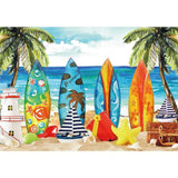 Allenjoy Surfboard Coconut Tree  Painting Backdrop for Children