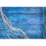 Allenjoy Sea Blue Wood Wall Fishing Net Backdrop