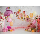 Allenjoy Summer Happy Birthday Flamingo Cake Smash Backdrop - Allenjoystudio