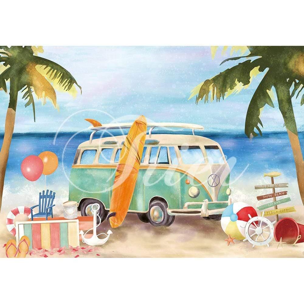Allenjoy Summer Hand Painted Backdrop Sand Beach Cocount Tree for Vacation Photobooth - Allenjoystudio
