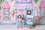 Allenjoy Summer Ice Cream Backdrop Pink Brick Wall Flower for Girls Birthday Party