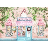 Allenjoy Summer Ice Cream Backdrop Pink Brick Wall Flower for Girls Birthday Party - Allenjoystudio
