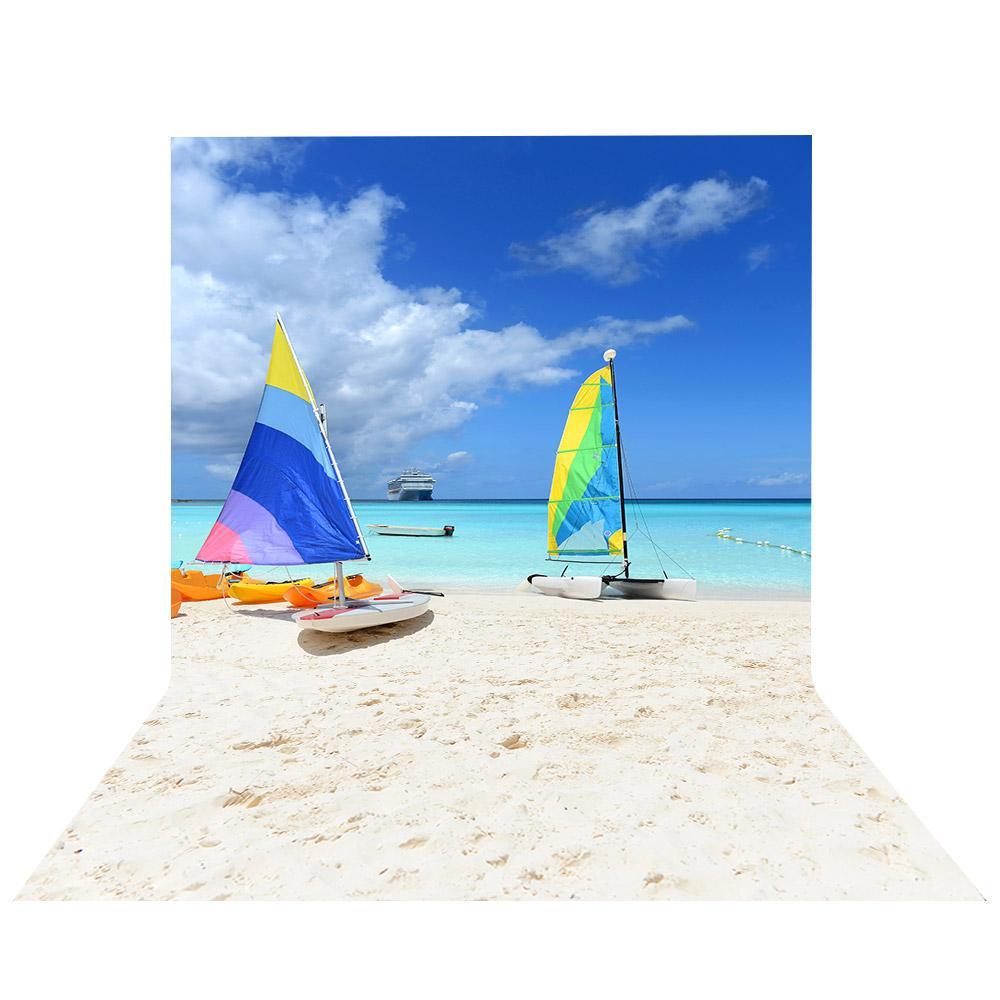 Allenjoy Summer Sea Beach Sailboat Blue Sky Backdrop - Allenjoystudio