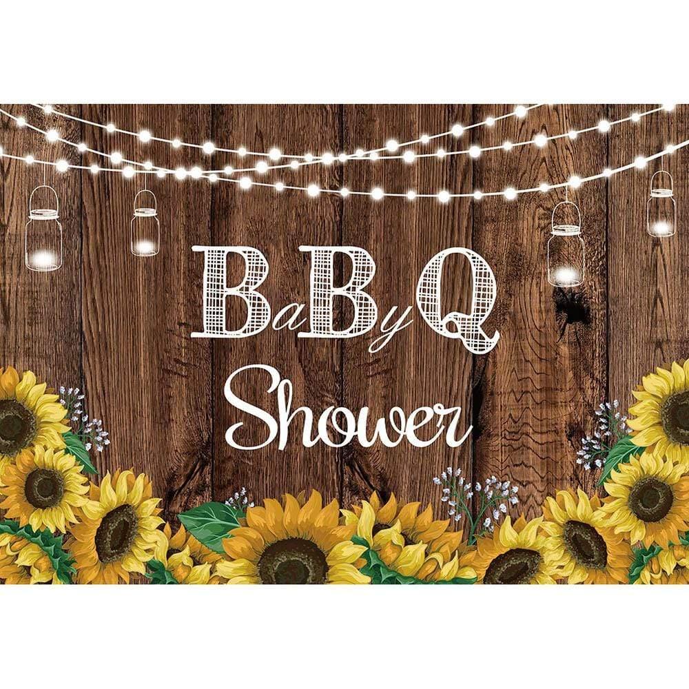 Allenjoy Sunflower Lights BBQ Wooden Backdrop for Baby Shower - Allenjoystudio