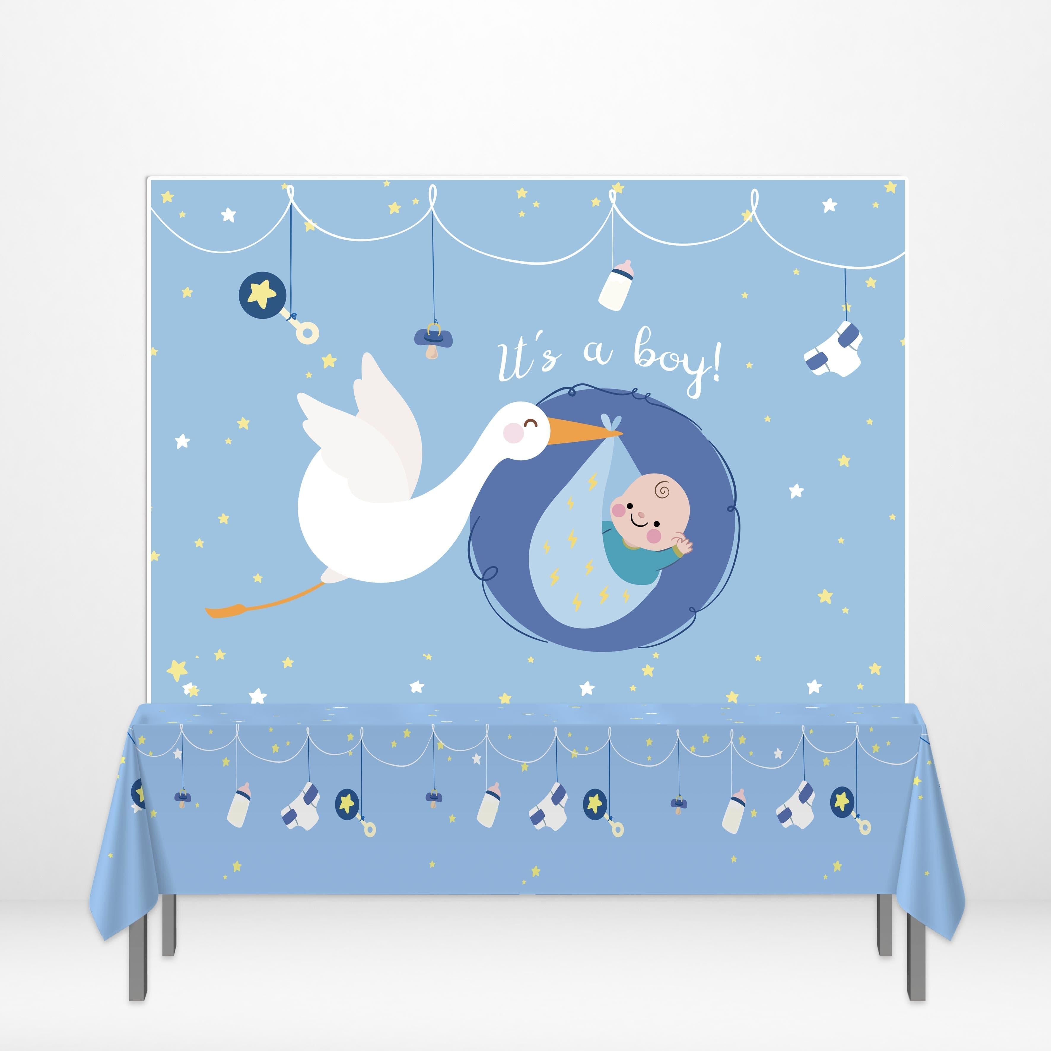 Allenjoy Swan Blue Baby shower Party Banner Tablecloth for Boys - Allenjoystudio