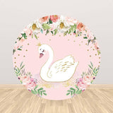 Allenjoy Swan Floral Pink Round Backdrop