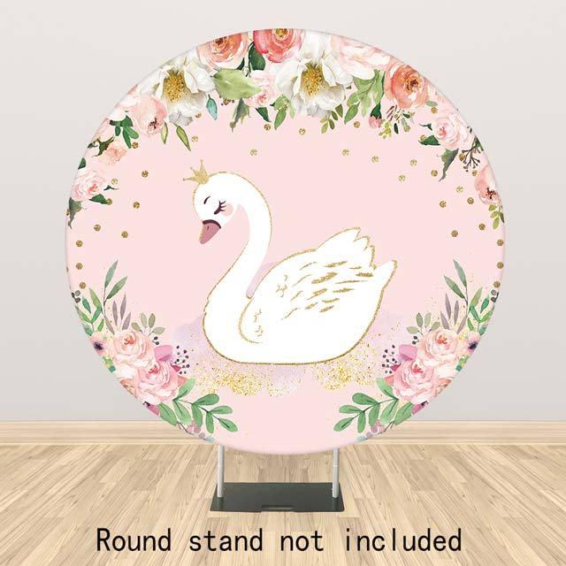 Allenjoy Swan Floral Pink Round Backdrop - Allenjoystudio