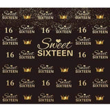 Allenjoy Sweet Sixteen Gold Glittler Crown Repeat Birthday Backdrop