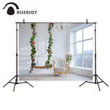 Allenjoy Swing Window Backdrop Flower Chandelier Chair Decoration Photographic Background