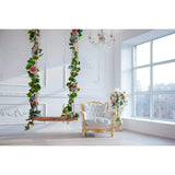 Allenjoy Swing Window Backdrop Flower Chandelier Chair Decoration Photographic Background - Allenjoystudio