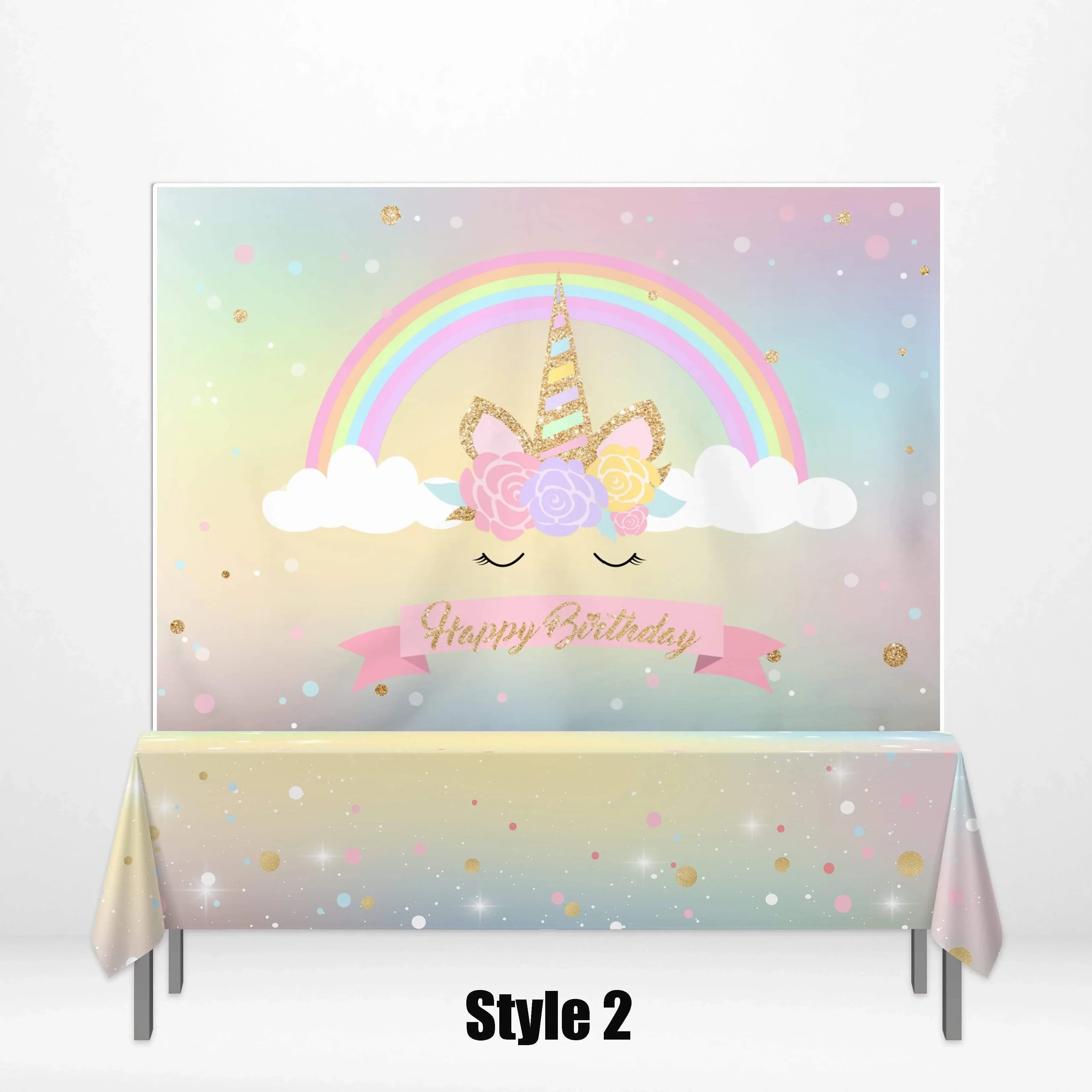 Allenjoy Unicorn Rainbow Flower Banner Tablecloth for Birthday Party - Allenjoystudio