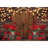 Allenjoy Valentine's Day  Red Roses Flowers  Wood Floor Backdrop