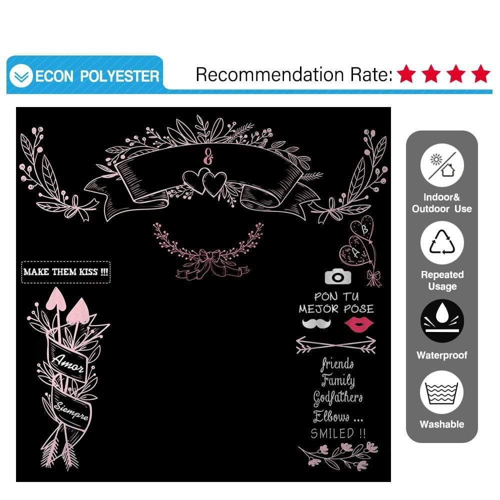 Allenjoy Wedding Chalkboard Custom Backdrop with Pink Love Heart - Allenjoystudio