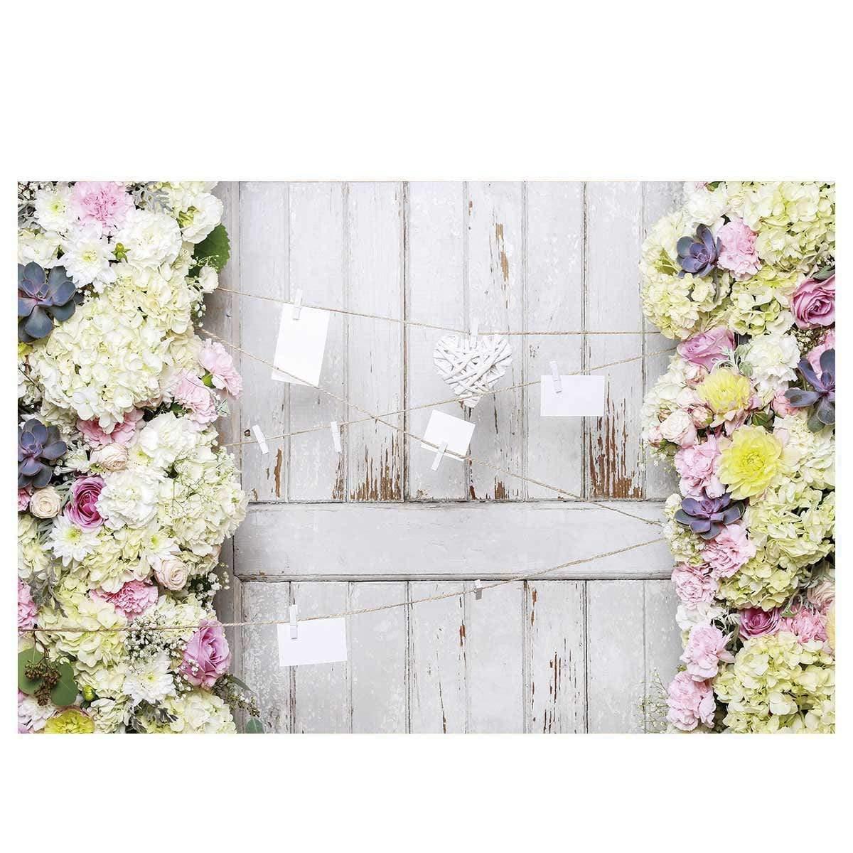 Allenjoy White Wooden Wall with Floral Backdrop for Mother's Day - Allenjoystudio
