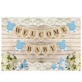 Allenjoy Welcome Baby Flags Flower Bear Wood Wall Background for Boys