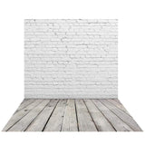 Allenjoy White Brick Wall Backdrop Gray Wooden Floor Backdrop - Allenjoystudio