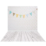 Allenjoy White Brick Wall Bunting Flags Child Backdrop