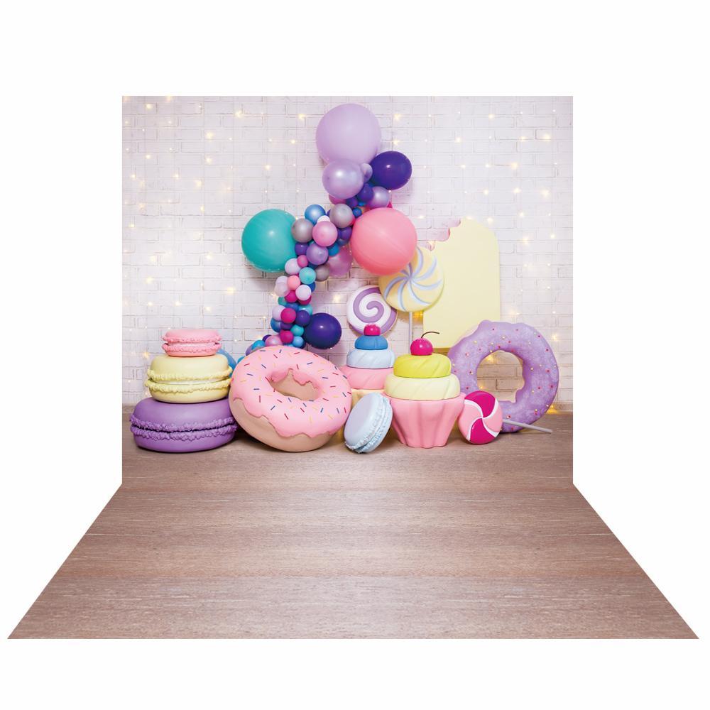 Allenjoy White Brick Wall Sparkle Donut Macaron Balloon Backdrop - Allenjoystudio