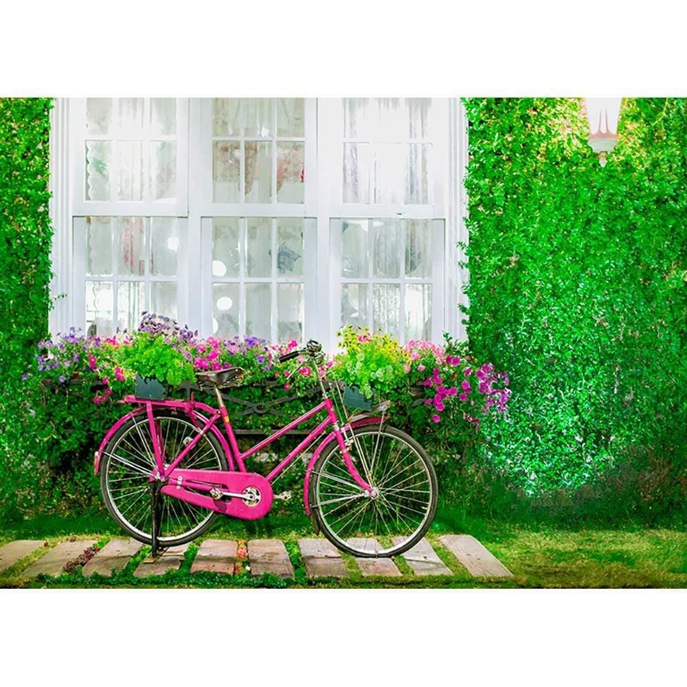 Allenjoy White Window Backdrop  for Photography Studio Bike Flowers Green Wall Wedding - Allenjoystudio