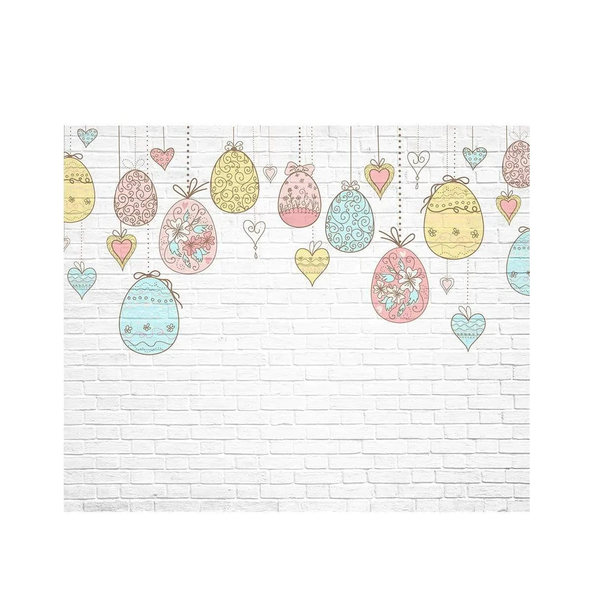 Allenjoy White Brick Wall Backdorp Colorful Painted Easter Eggs - Allenjoystudio