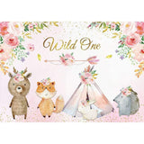 Allenjoy Wild One Animal Pink Floral Backdrop for Birthday Party