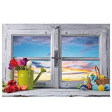 Allenjoy Window Bakcdrop Easter Egg Floral Decor for Photography