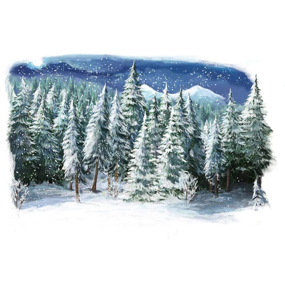 Allenjoy Winter Backdrop Pine Forest Snowy Wonderland Christmas Backdrop - Allenjoystudio