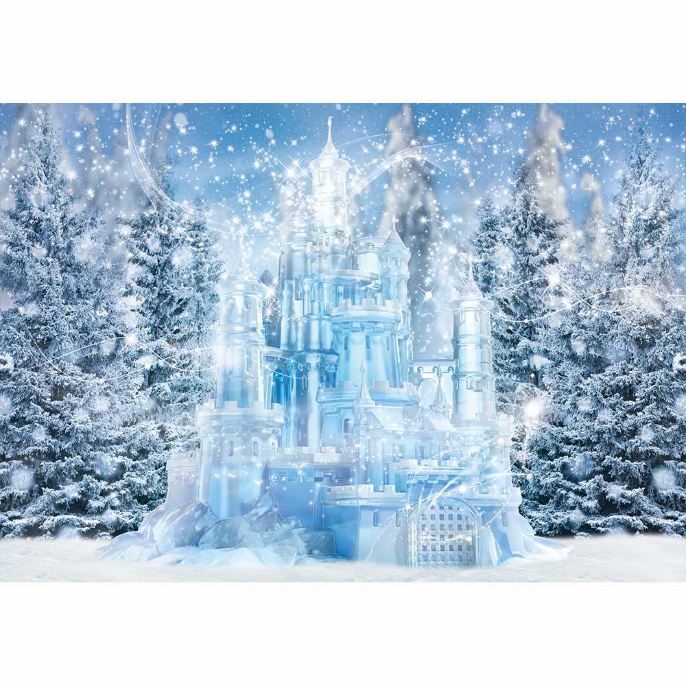 Allenjoy Winter Ice Castle Birthday Party Snowy Forest Wonderland Backdrop - Allenjoystudio
