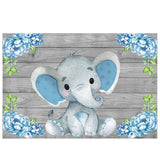Allenjoy Blue Elephant Floral Wood Backdrop for Baby Shower